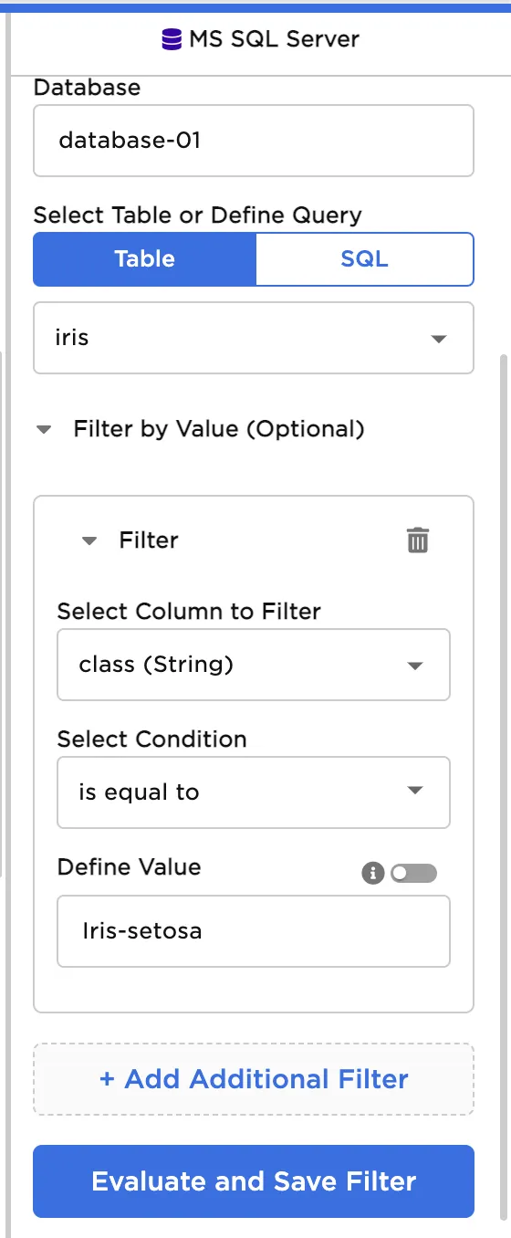 SQL Server filter configuration