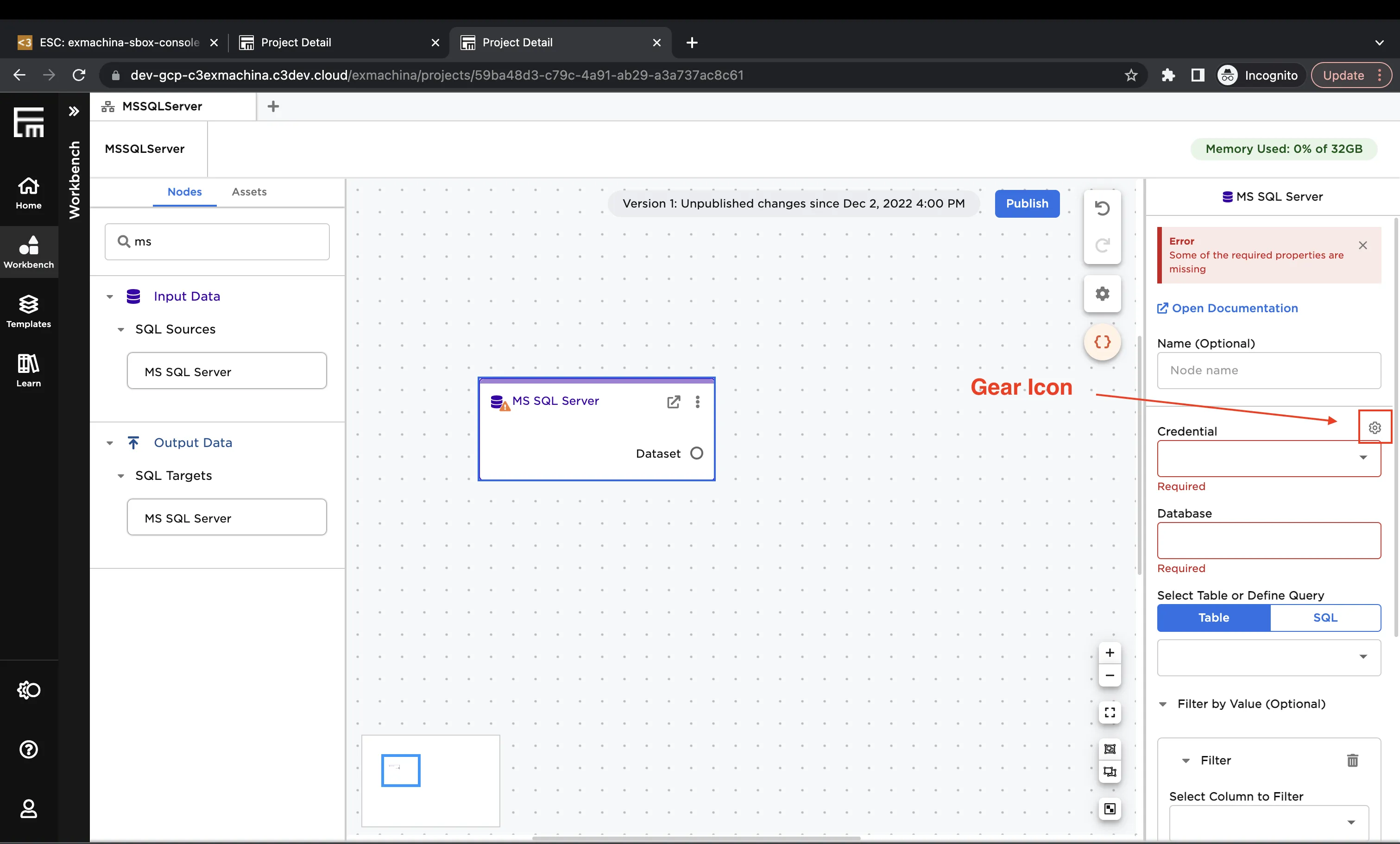 Adding SQL Server credentials - step 1