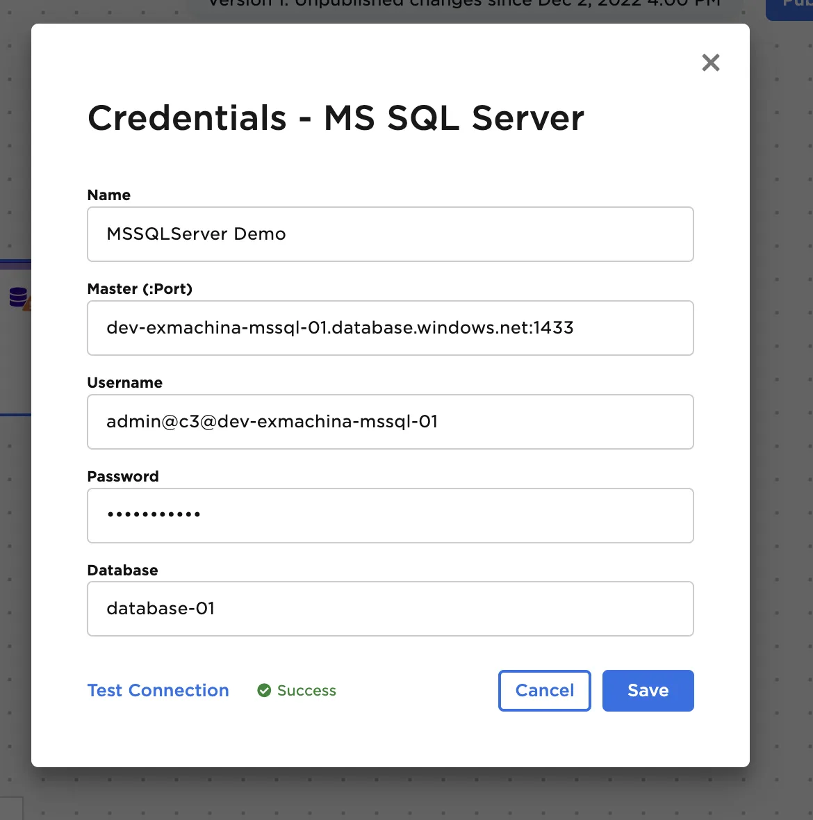 Adding SQL Server credentials - step 3