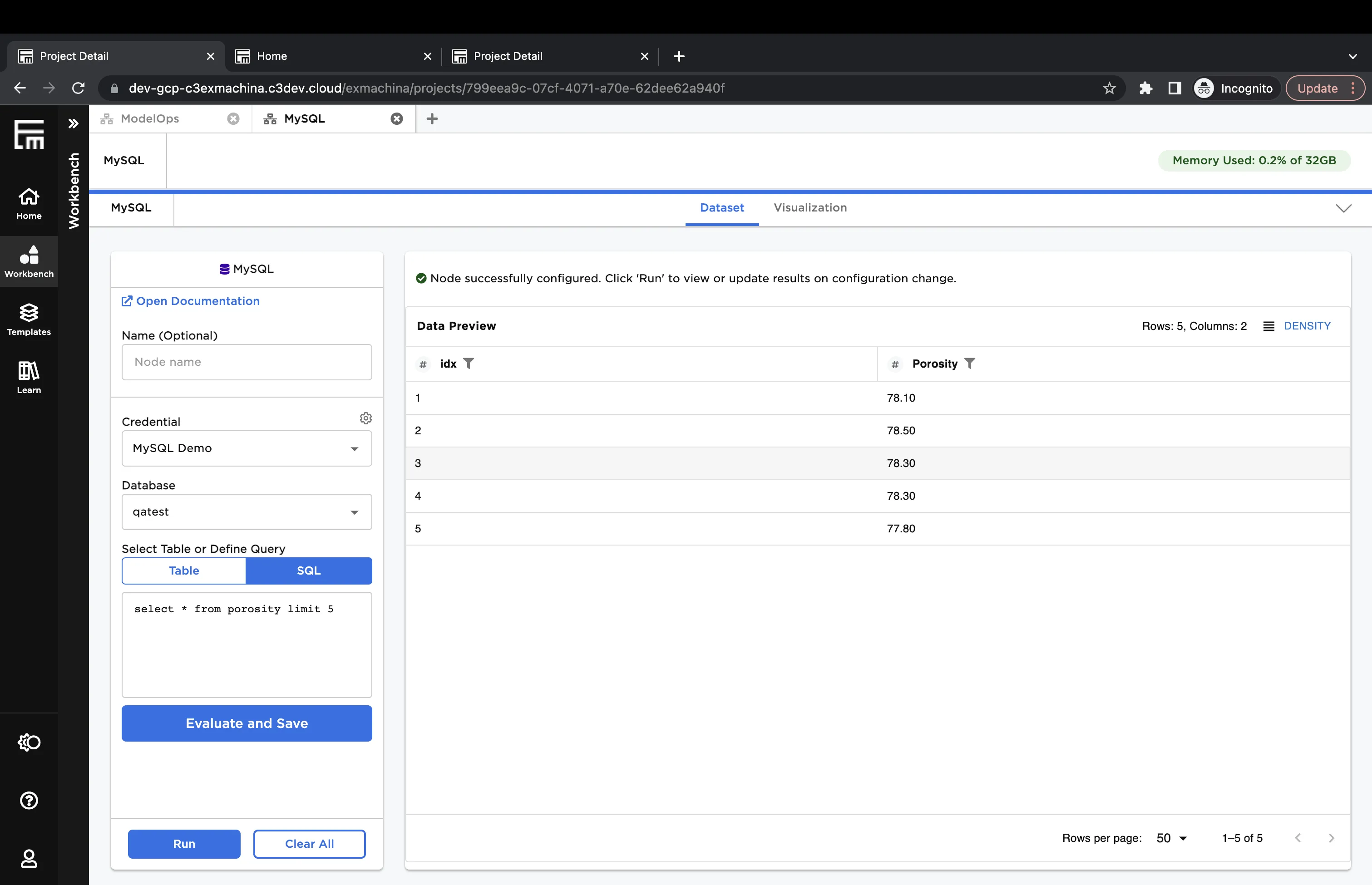 Example dataframe created from a MySQL query