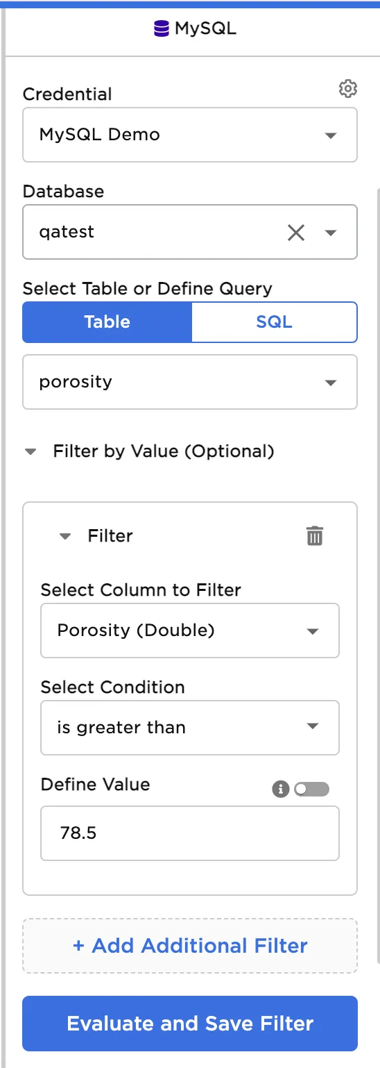 MySQL filter configuration