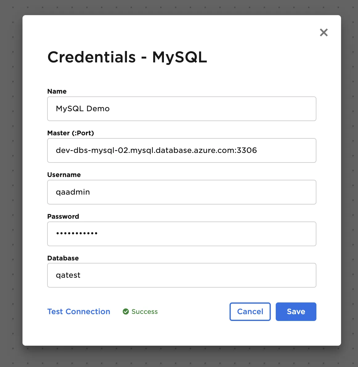 Adding MySQL credentials - step 3