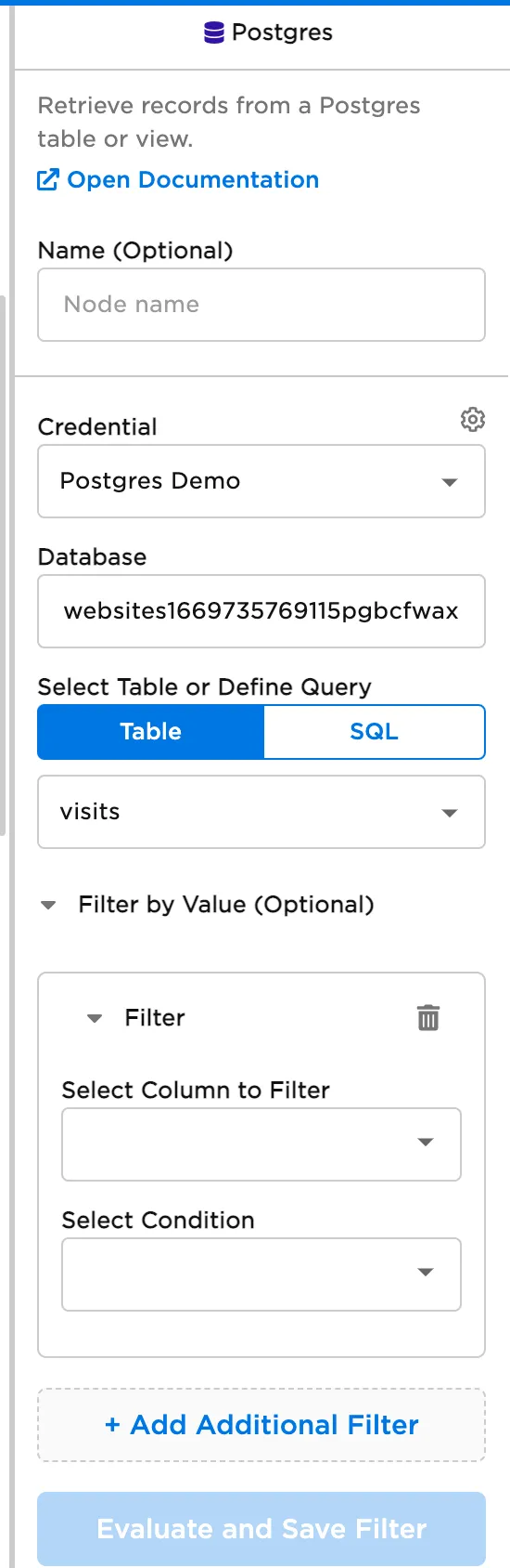 Postgres table configuration