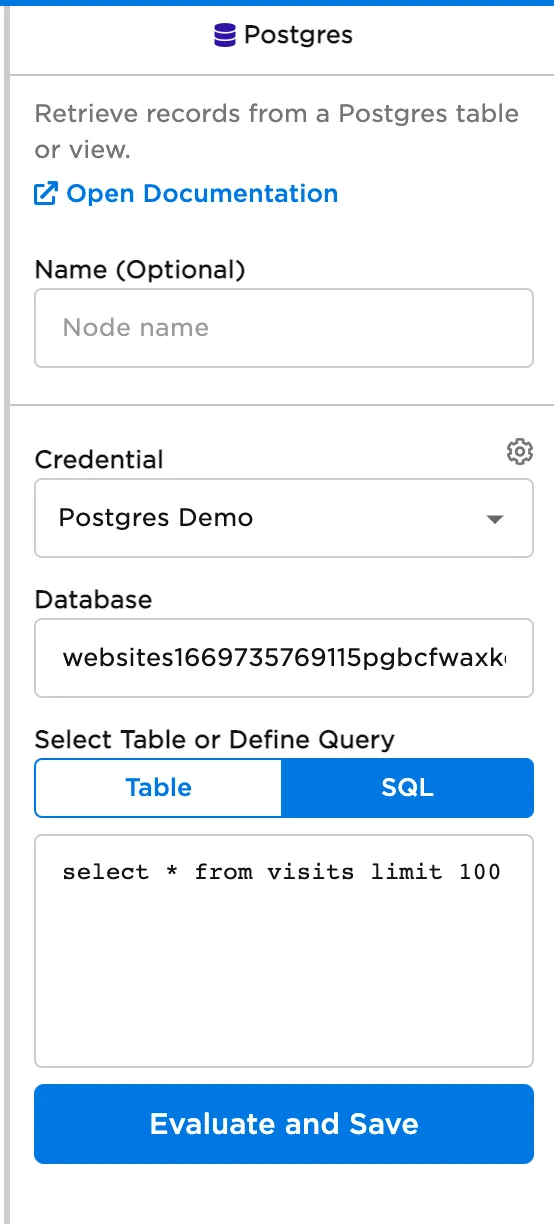 Postgres query configuration