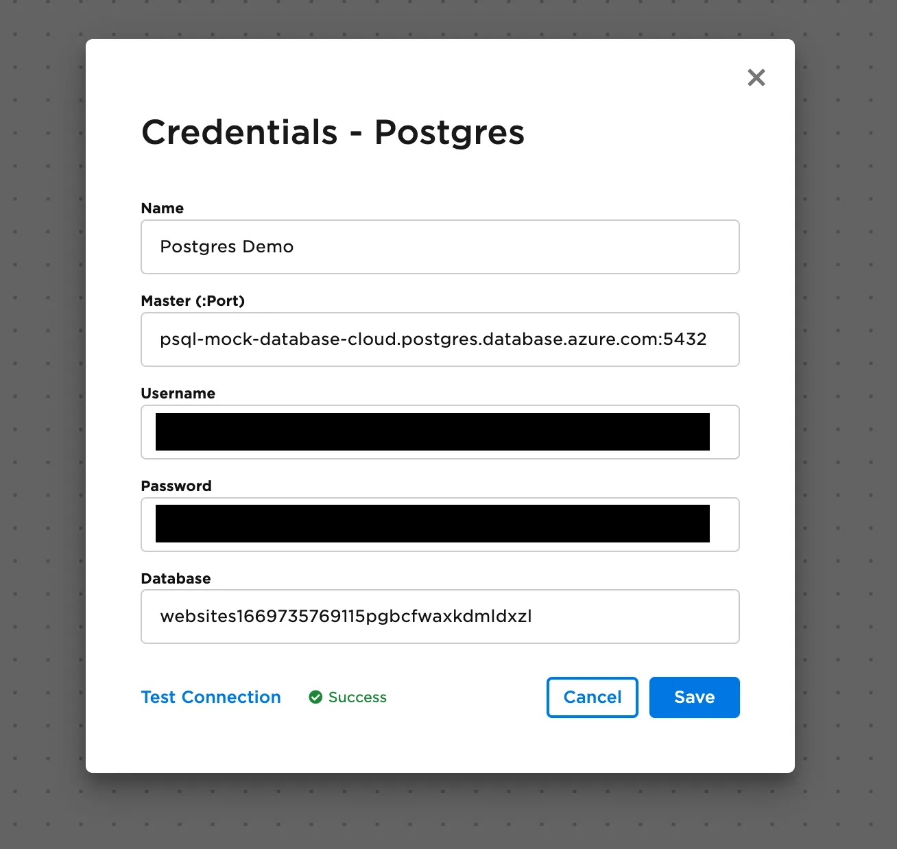 Adding Postgres credentials - step 3