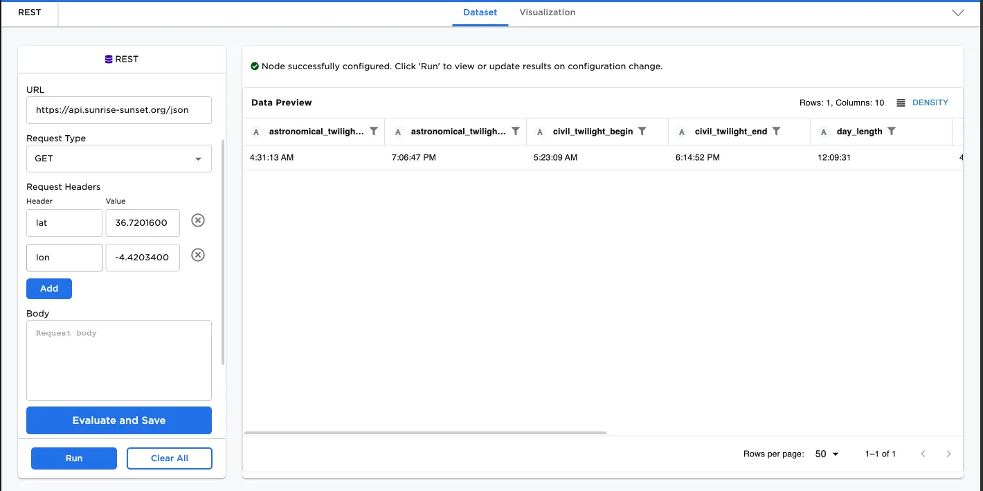 Example REST API response