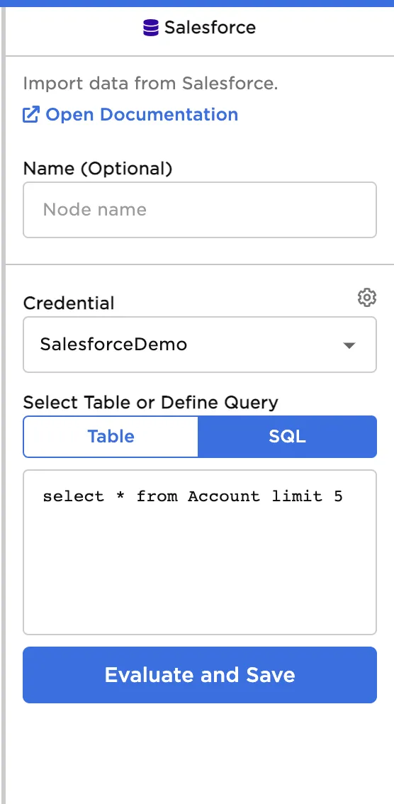 Example Salesforce query configuration