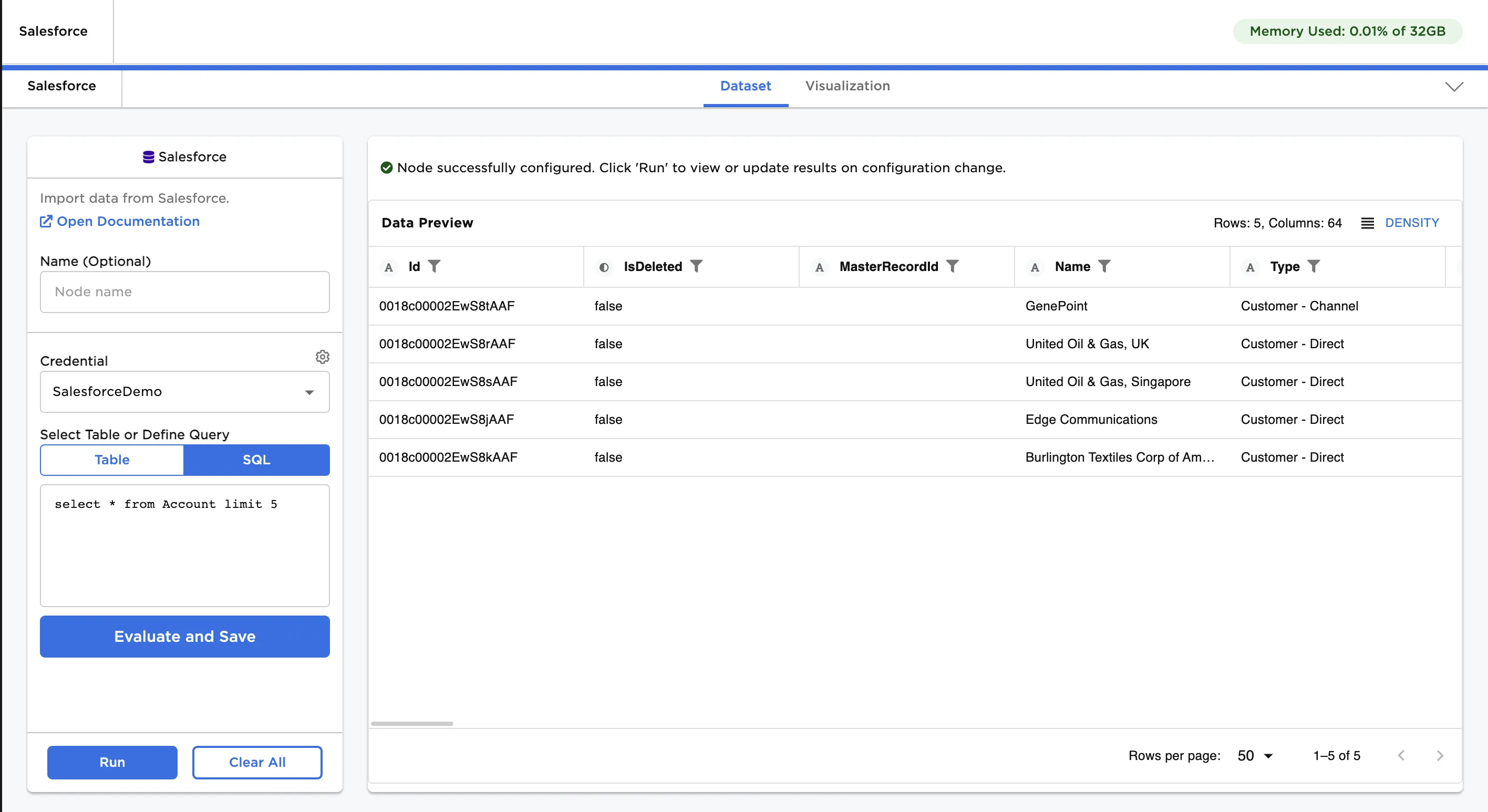 Example Salesforce query results
