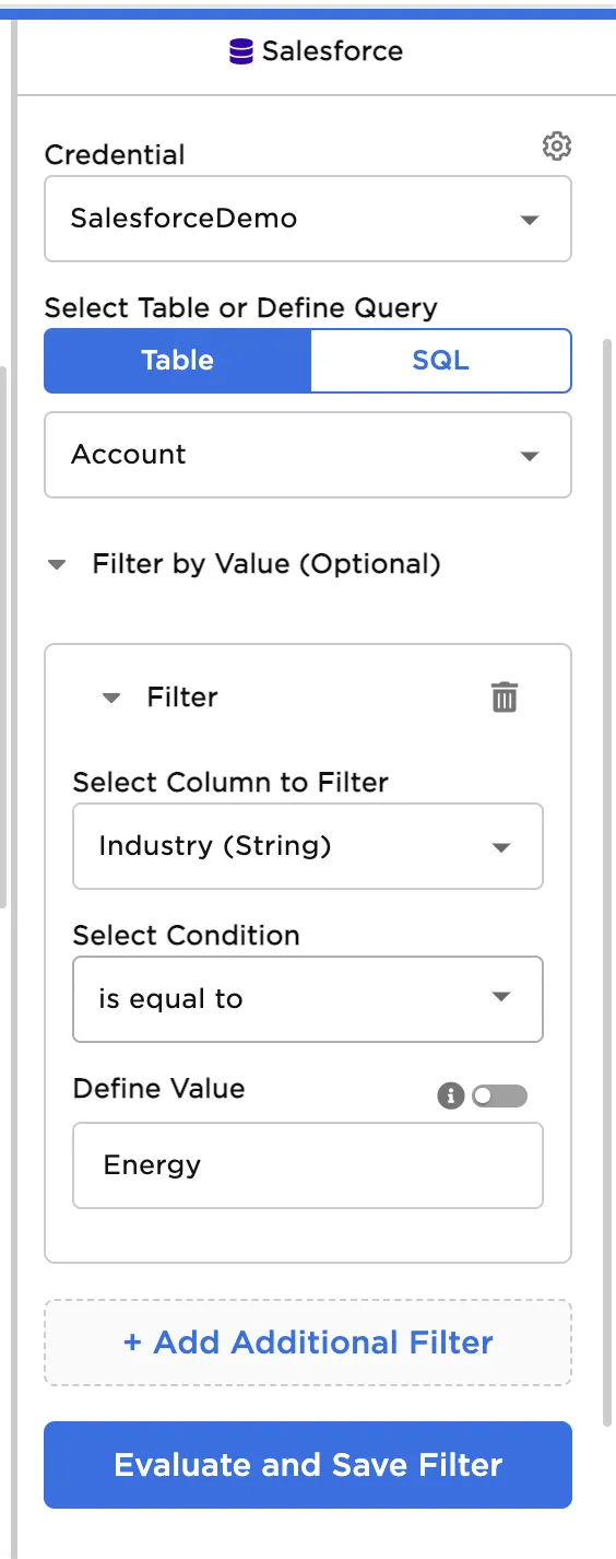Example Salesforce filter configuration