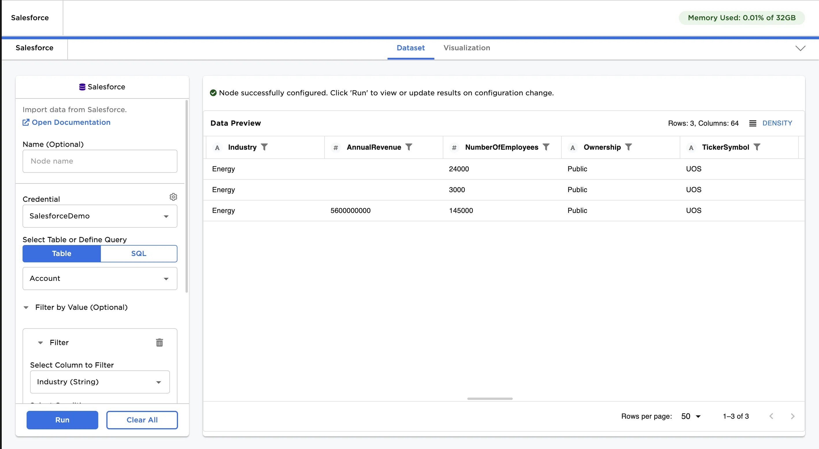 Example Salesforce filtered results