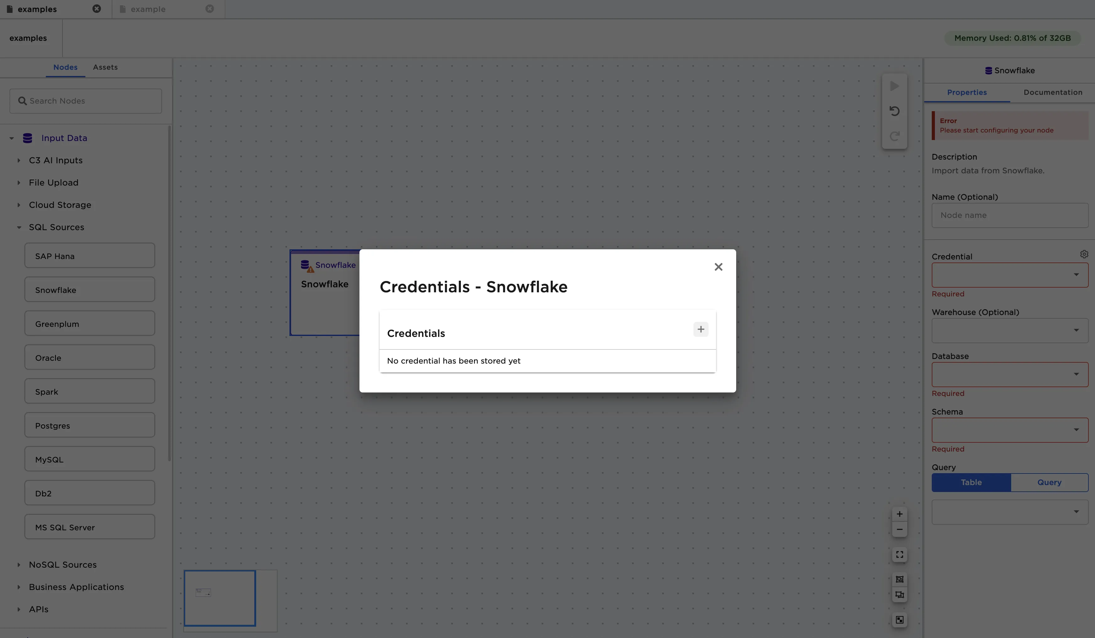 Adding Snowflake credentials - step 2