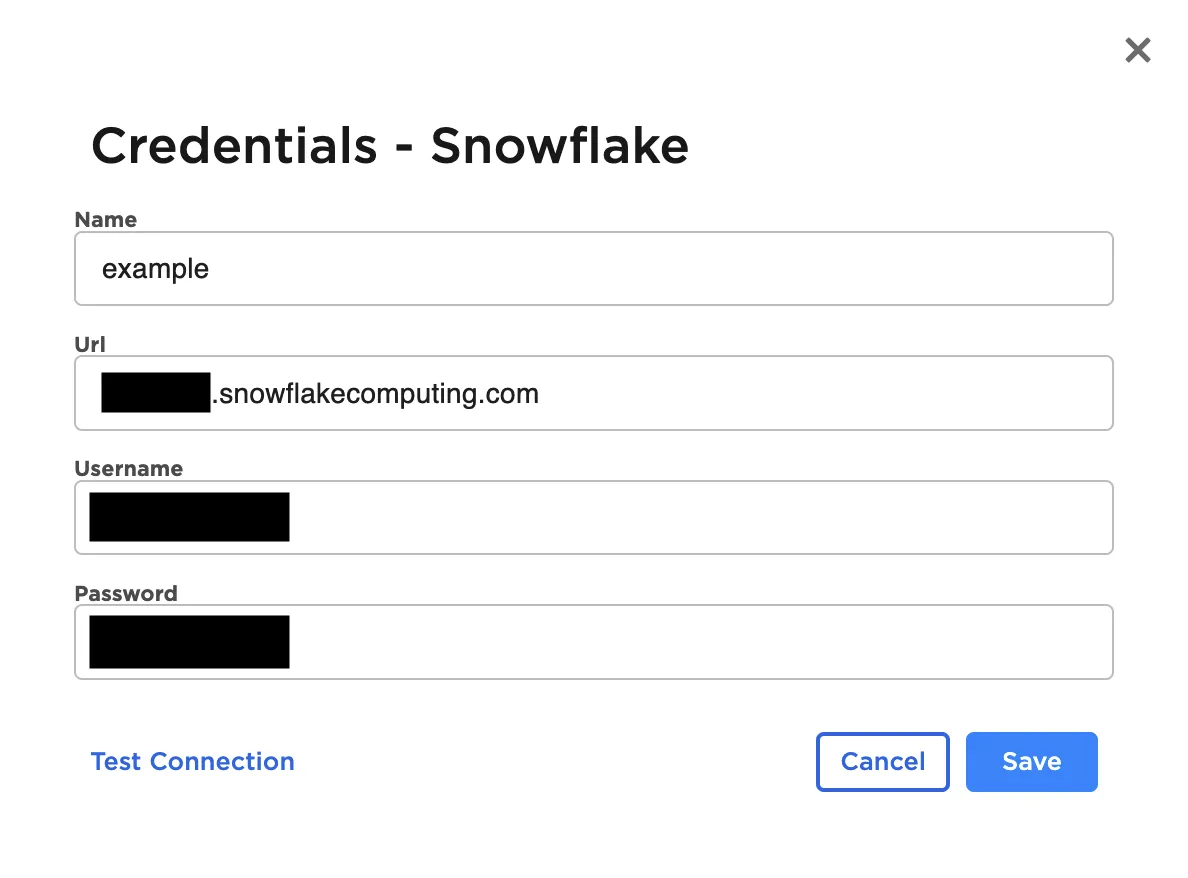 Adding Snowflake credentials - step 3