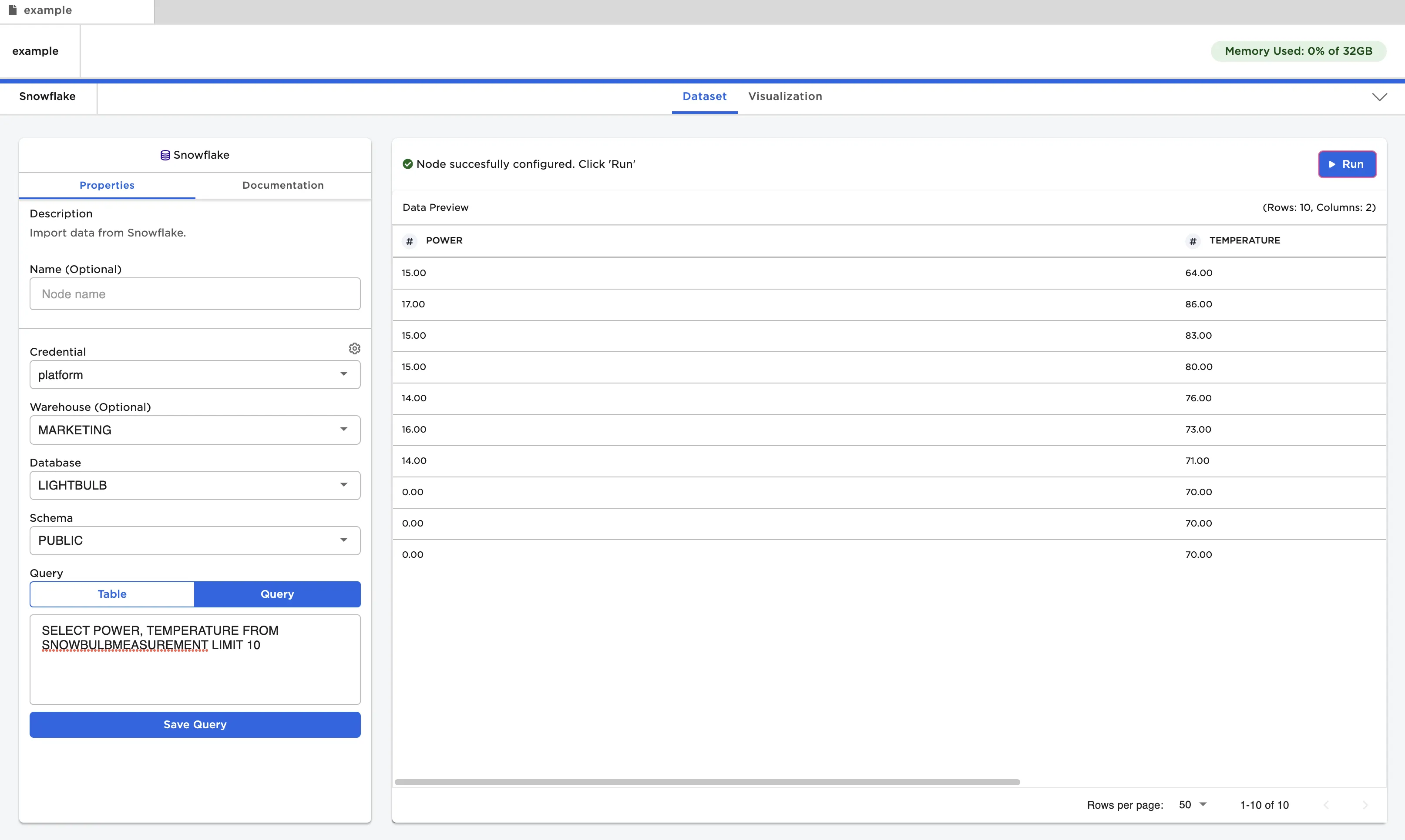 Example dataframe created from a Snowflake query