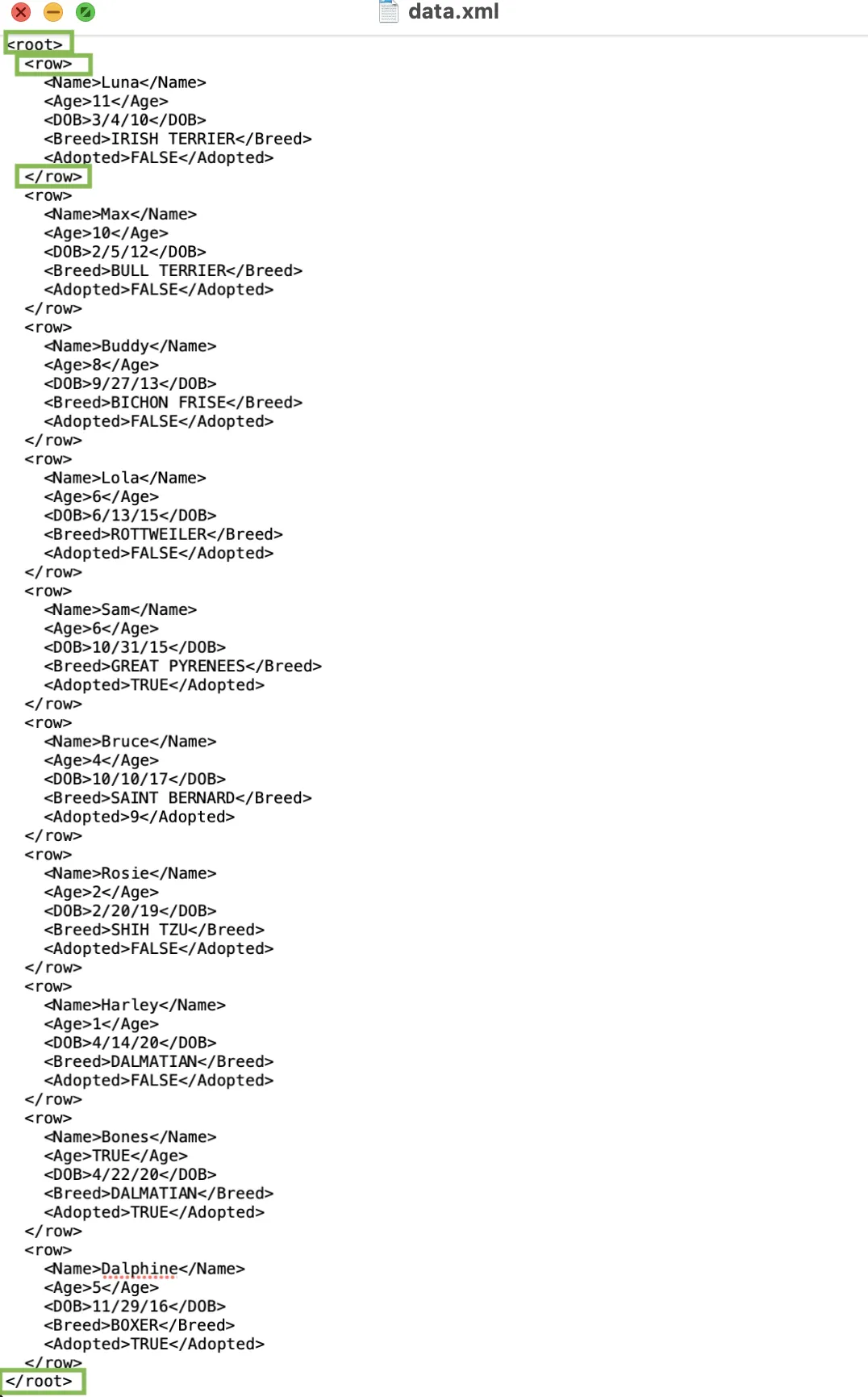 Example source data file