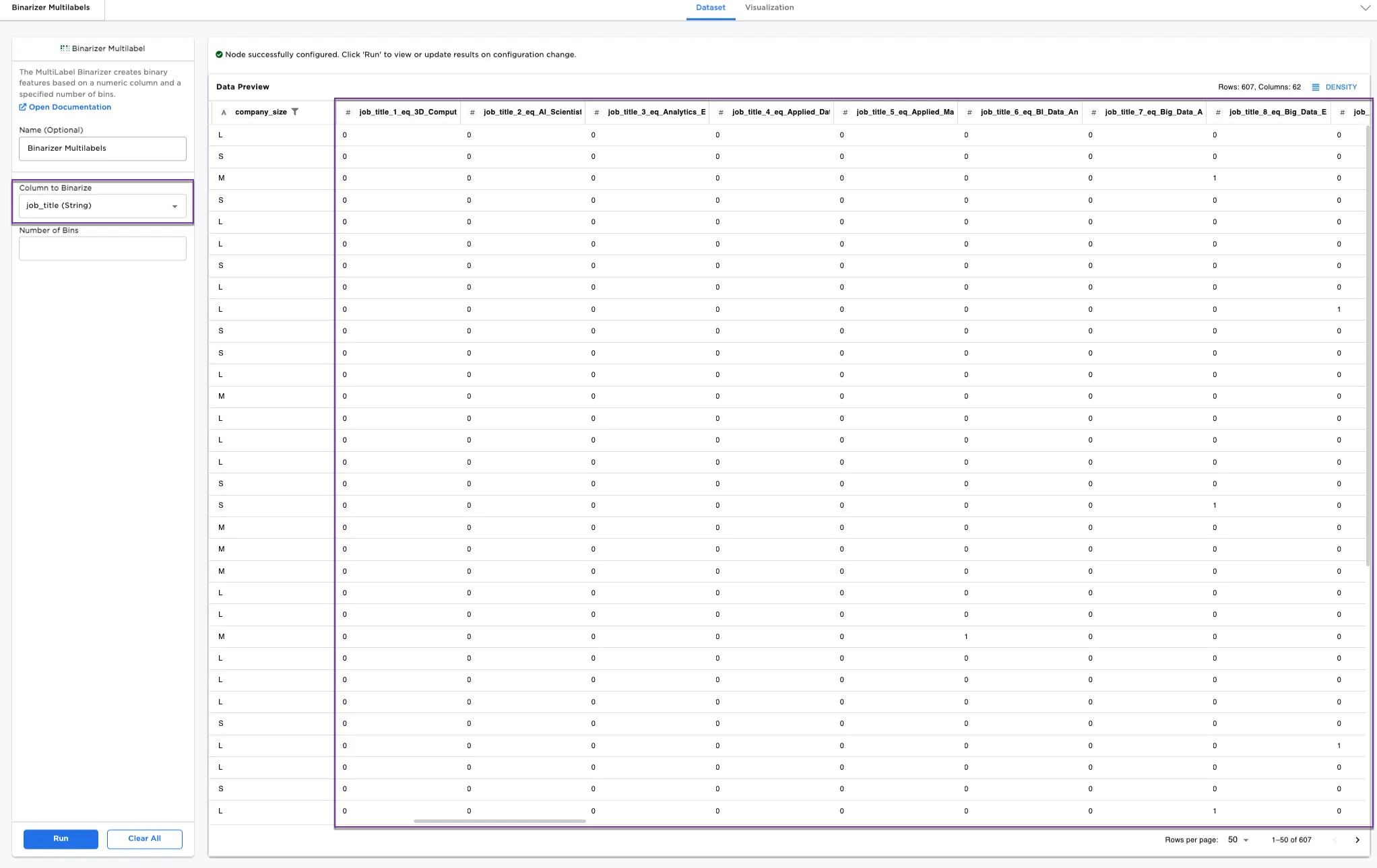 Example dataframe with string labels