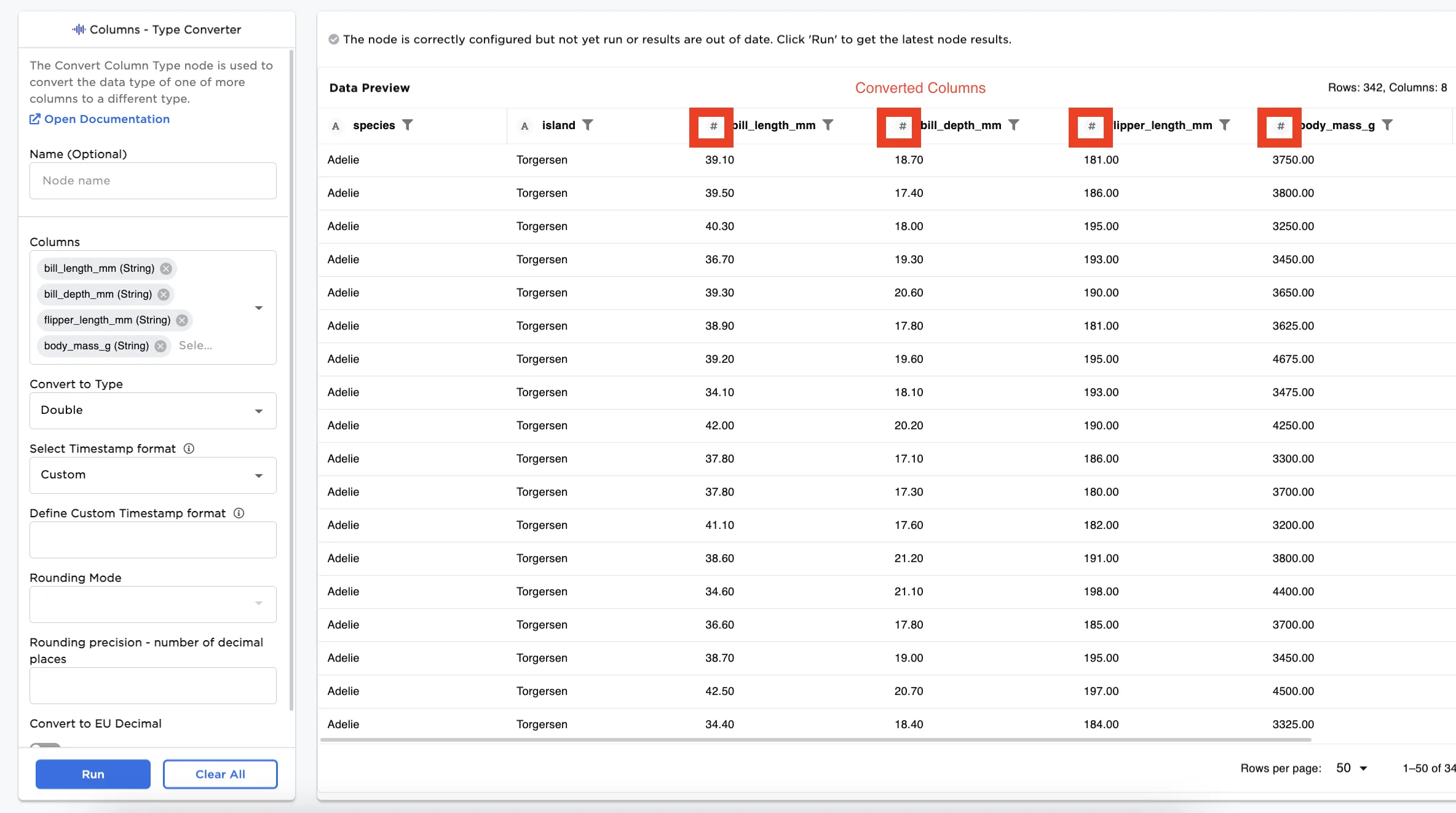 Example dataframe output