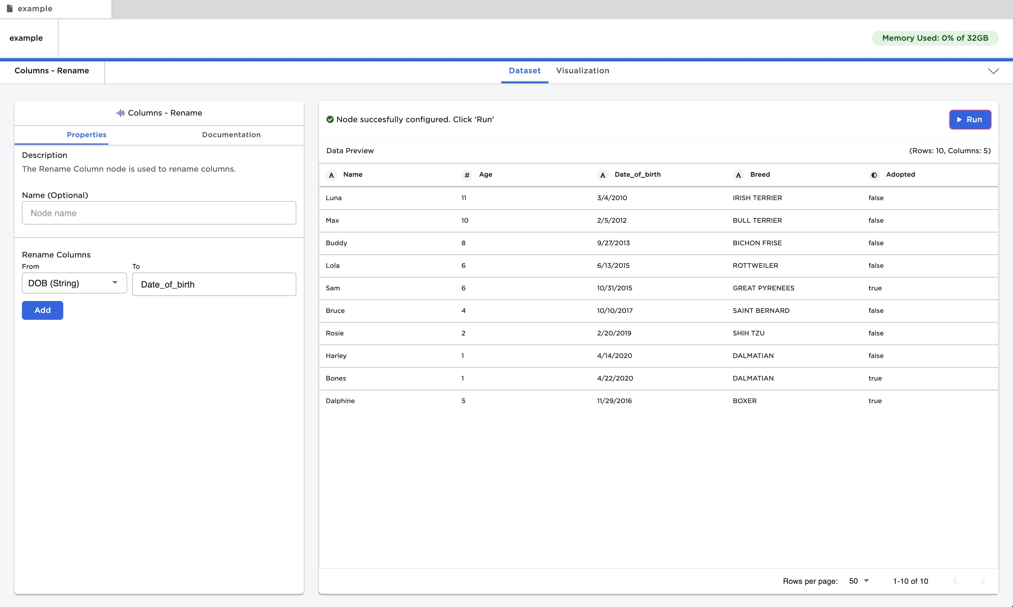 Example dataframe output