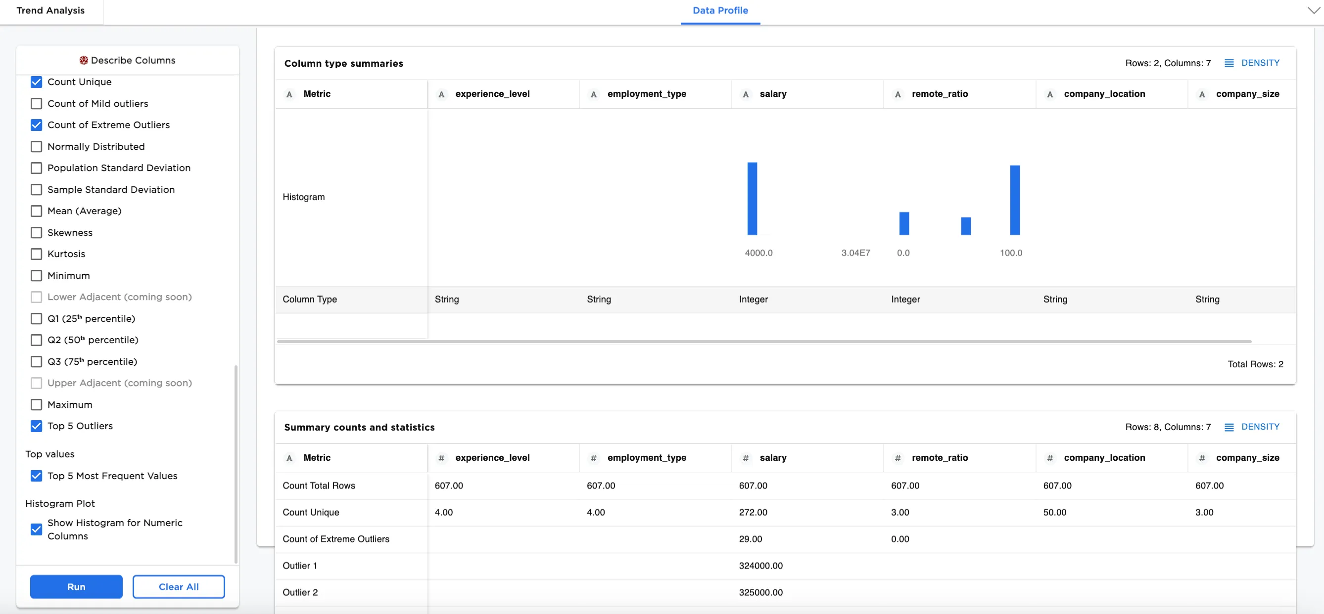 Example dataframe output
