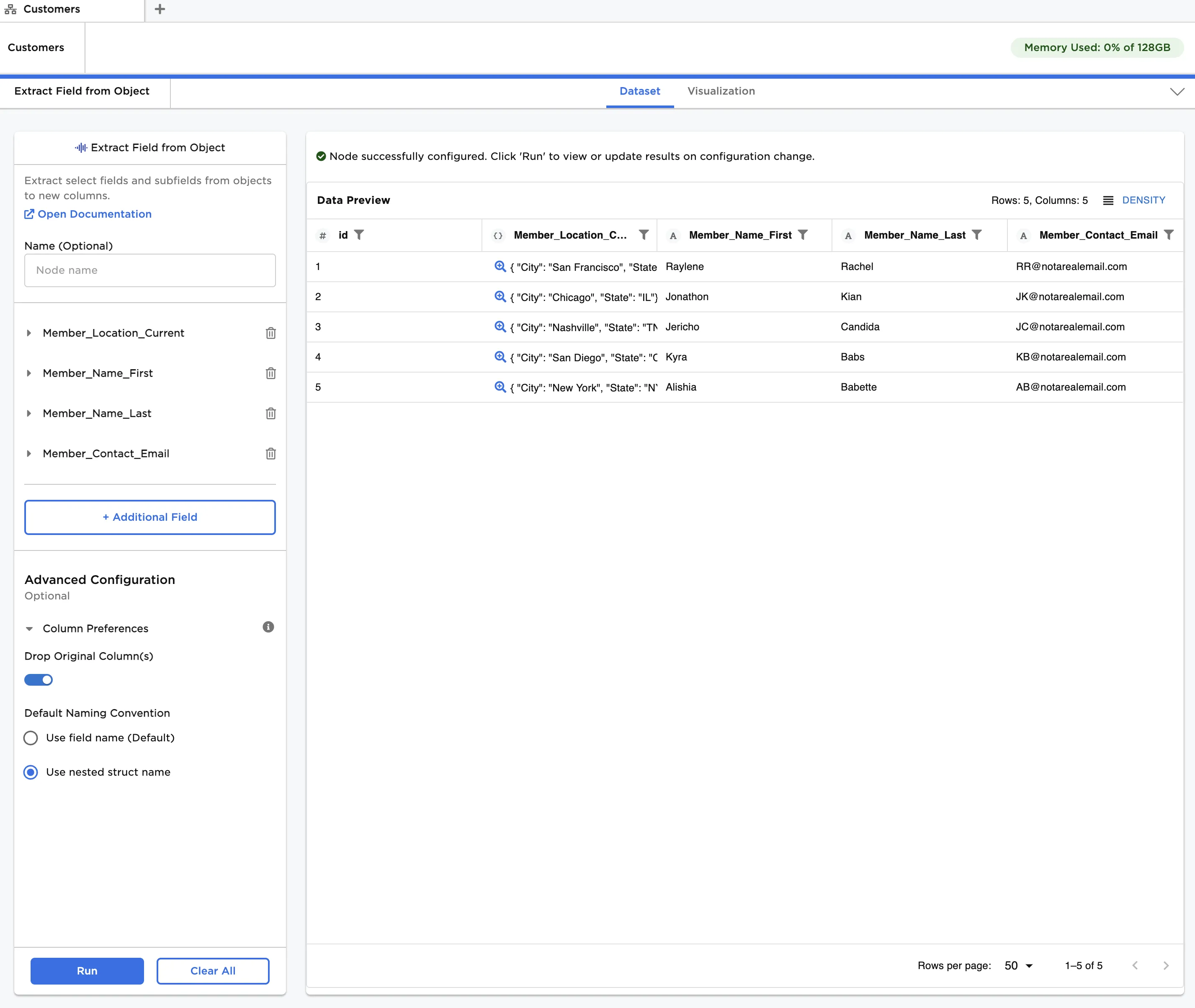 Extracting fields from a multilevel Object