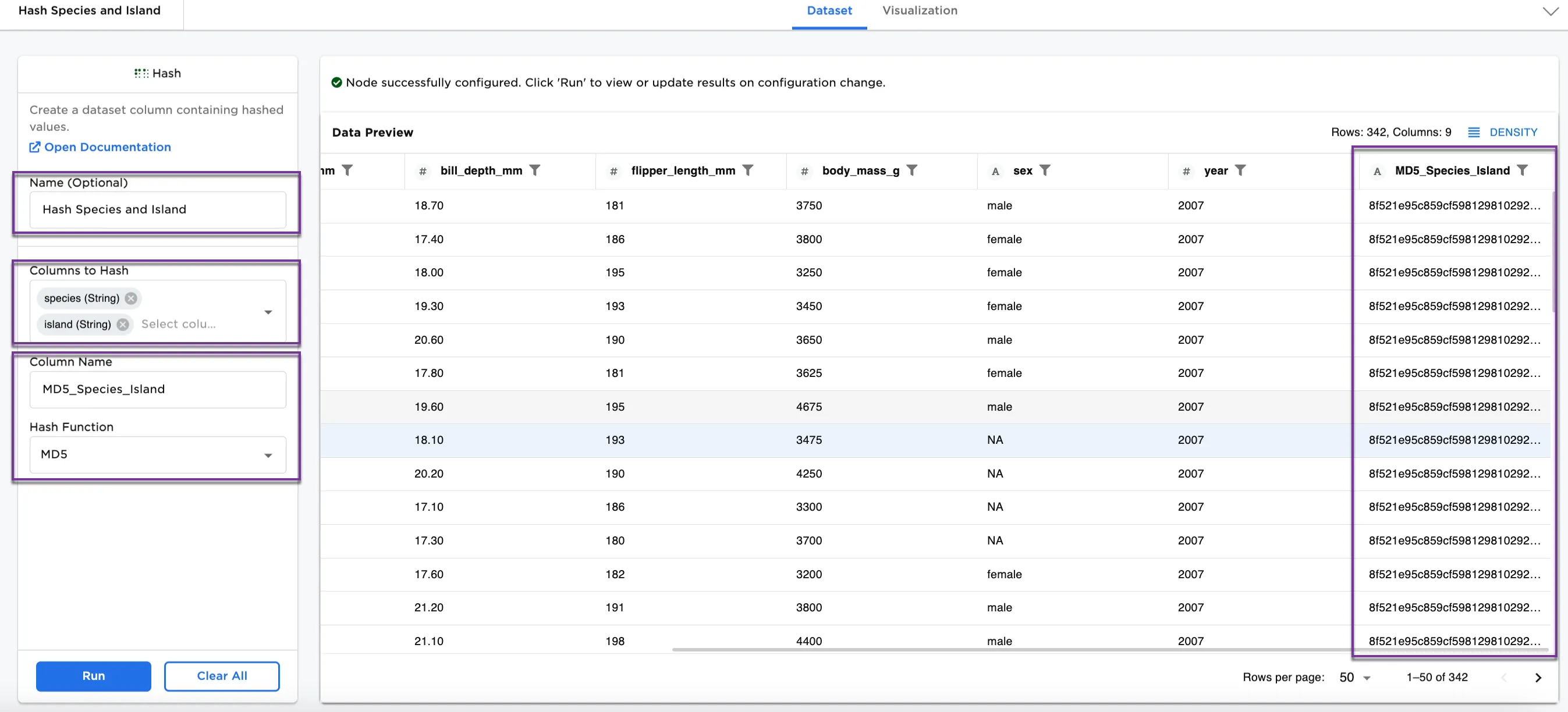 Example dataframe with MD5 function
