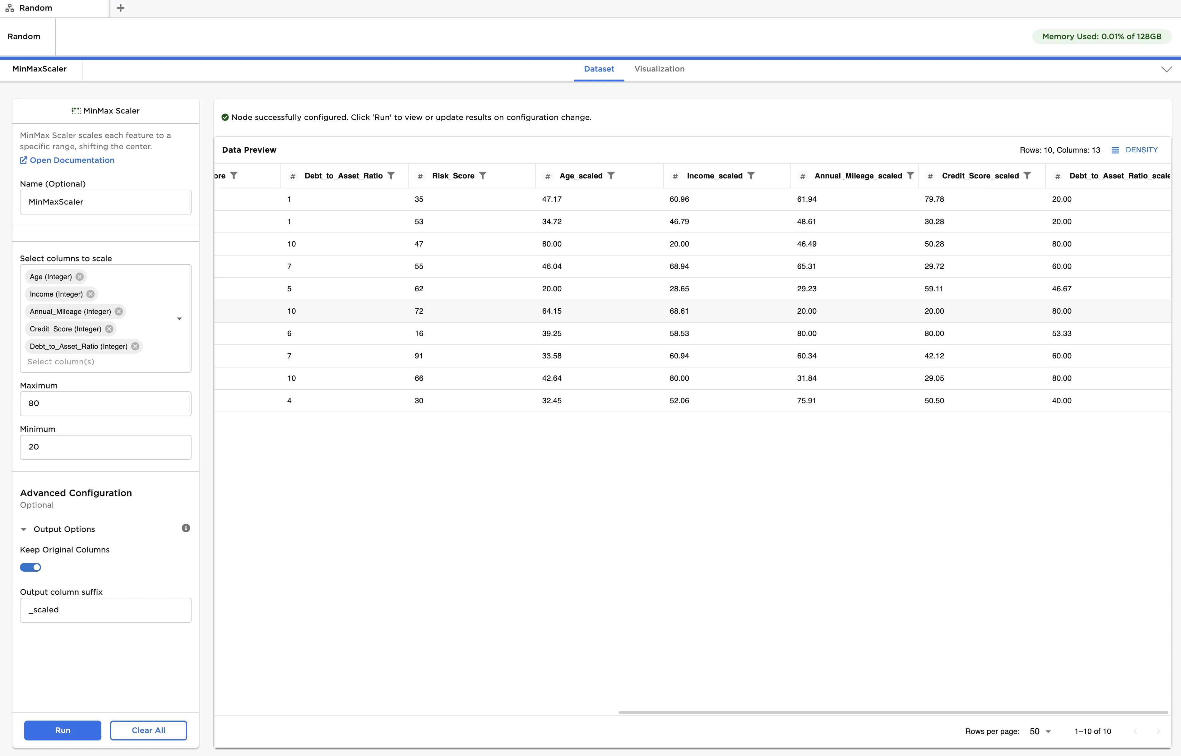 Example dataframe with custom scale