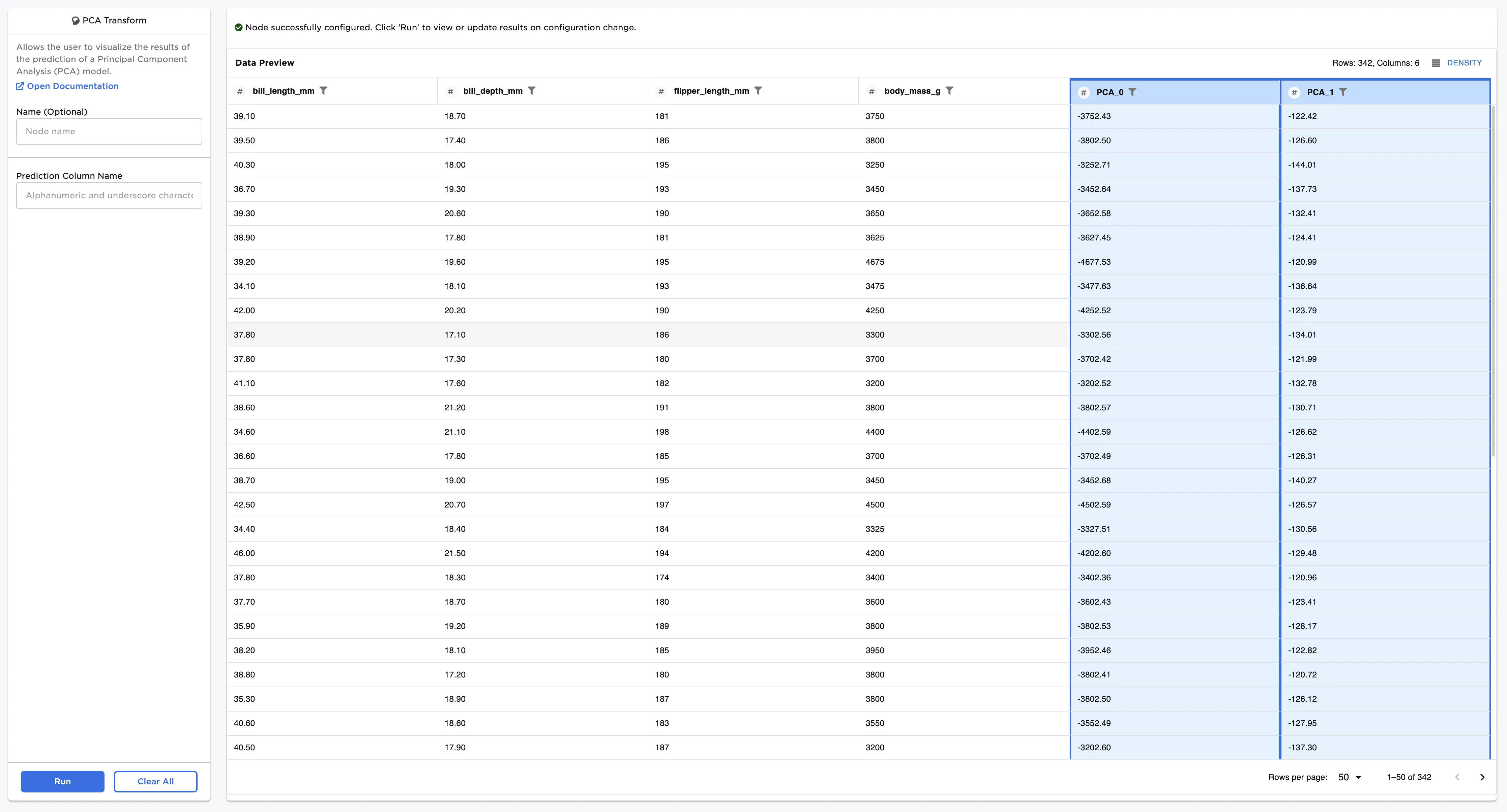 Example dataframe with default settings
