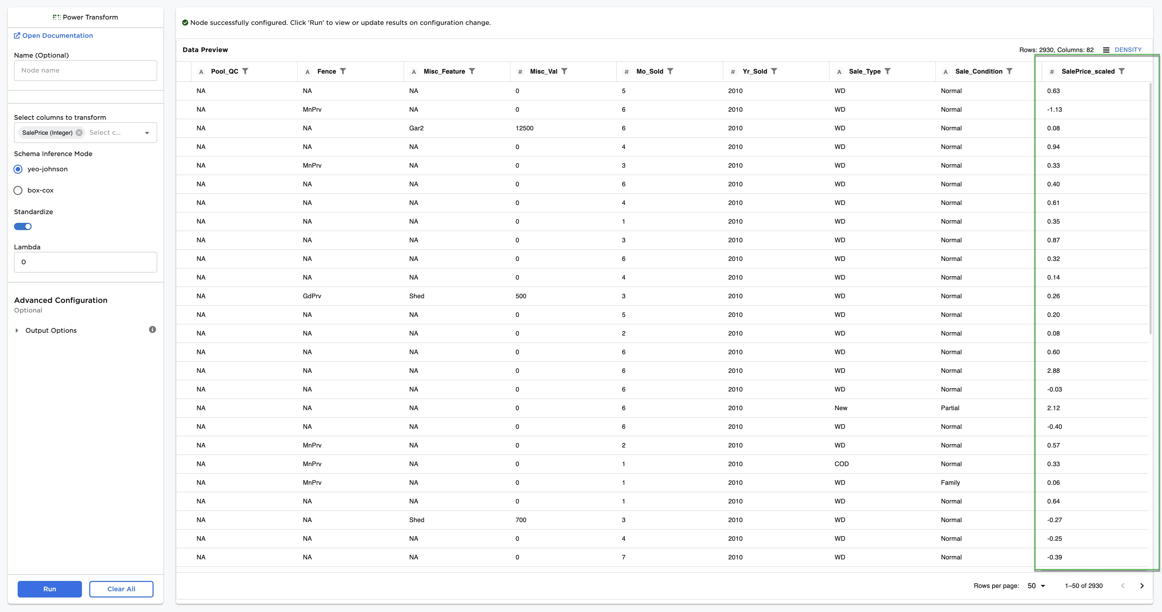 Example dataframe output