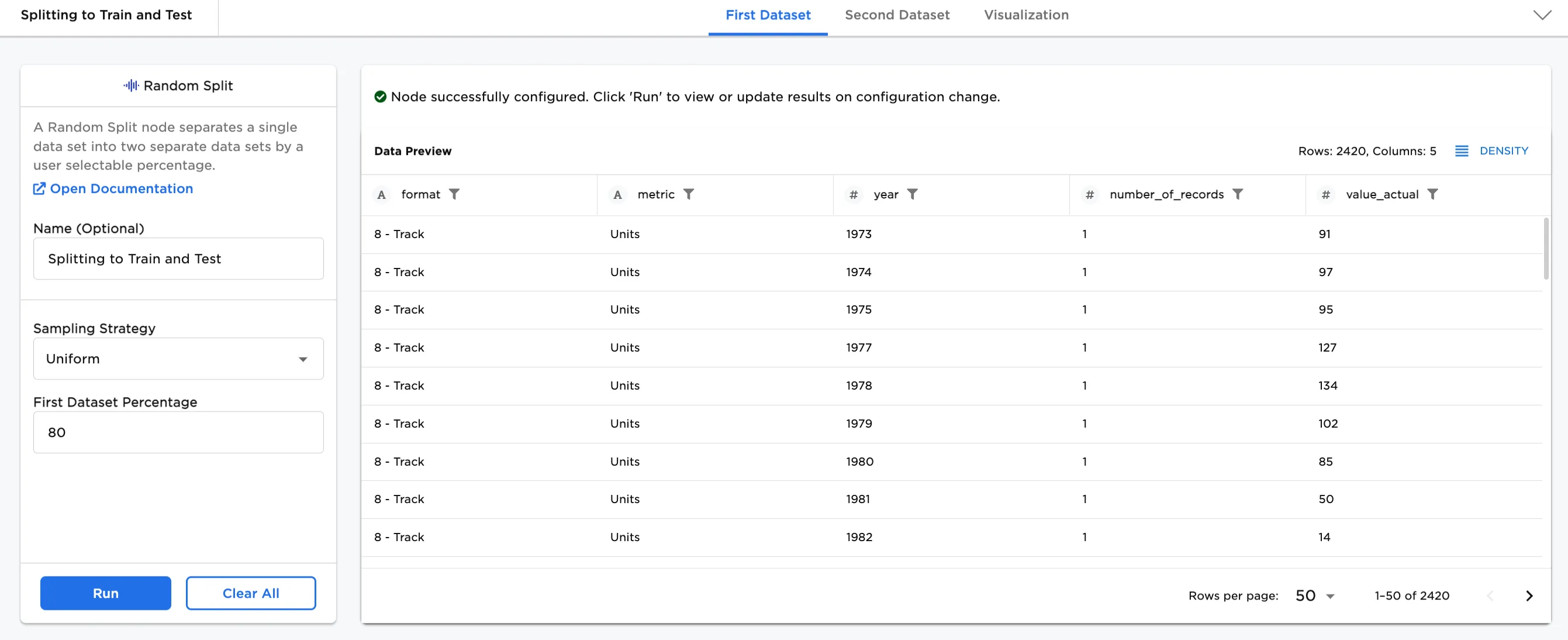 Example uniform (random) split
