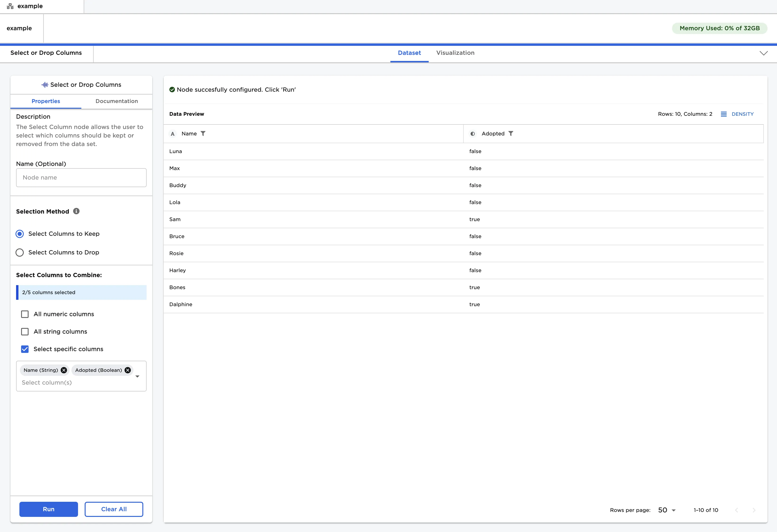 Example dataframe output