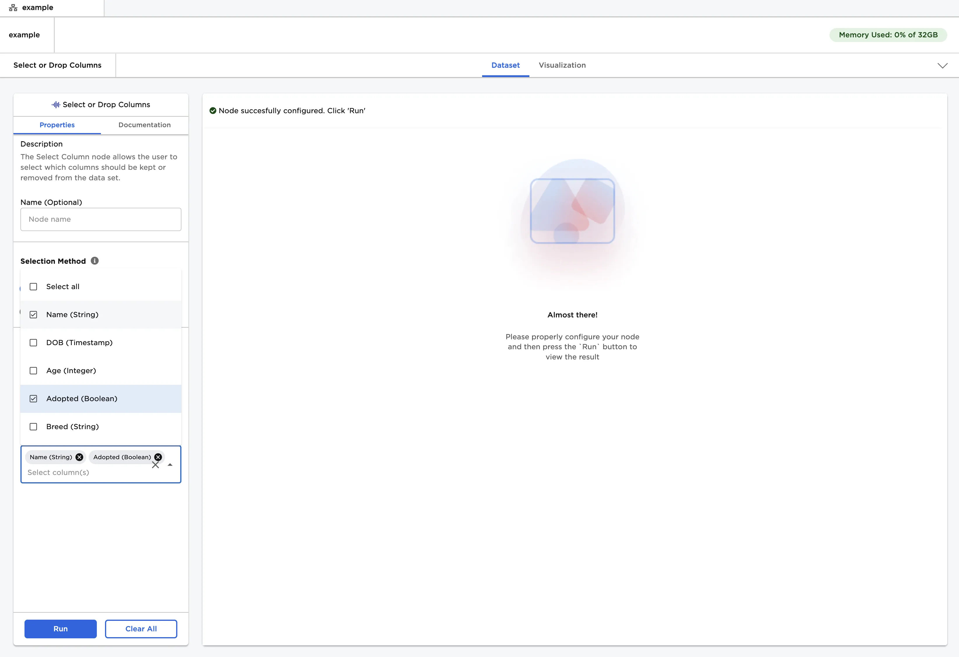 Select fields to keep from the dropdown menu