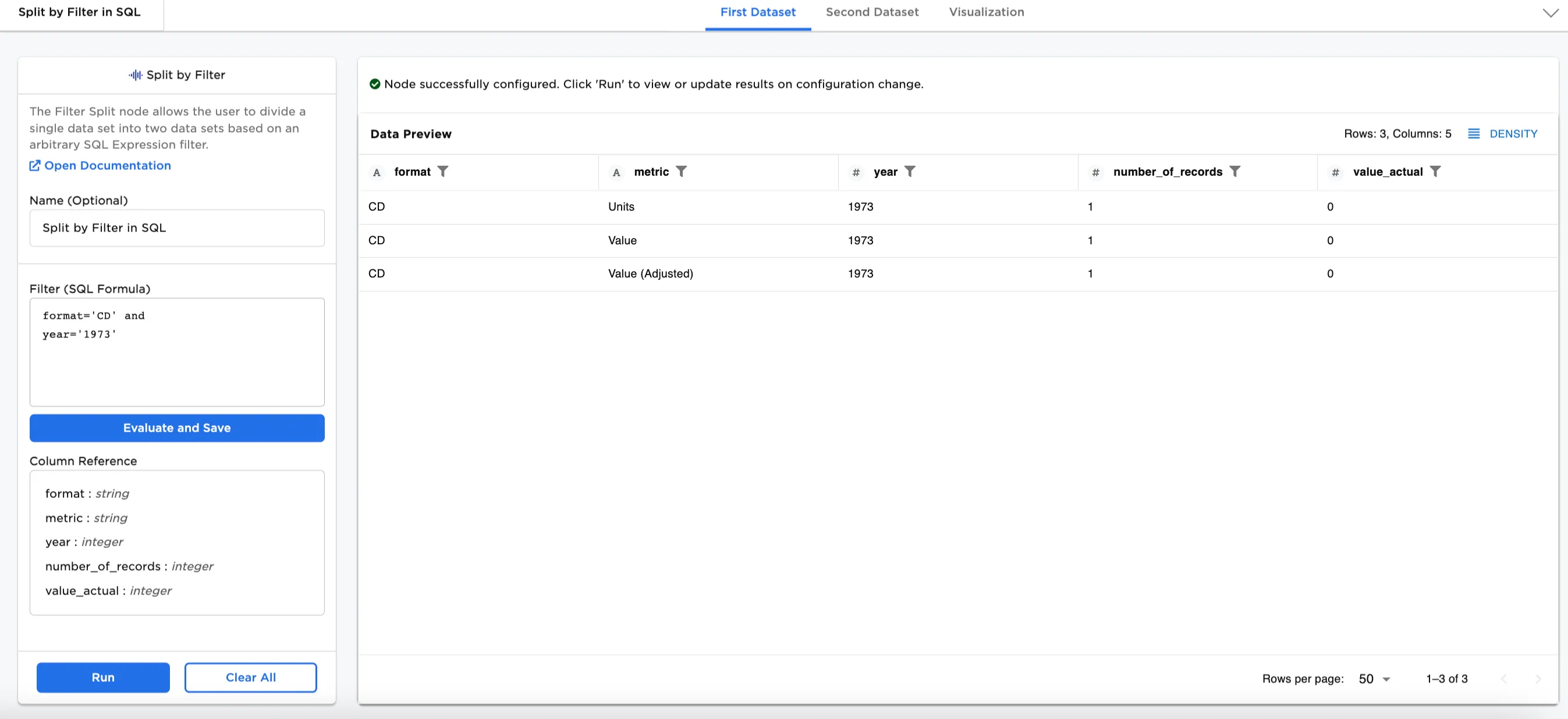 Example output First Dataset