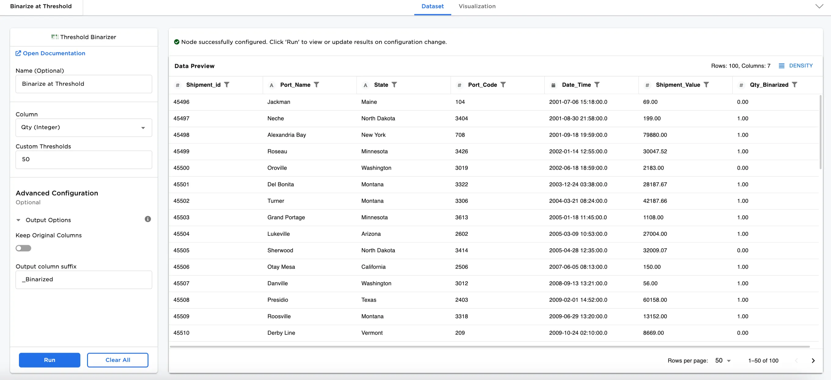 Example output dataframe