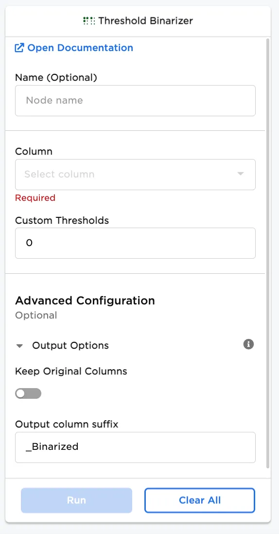 Configuration sidebar