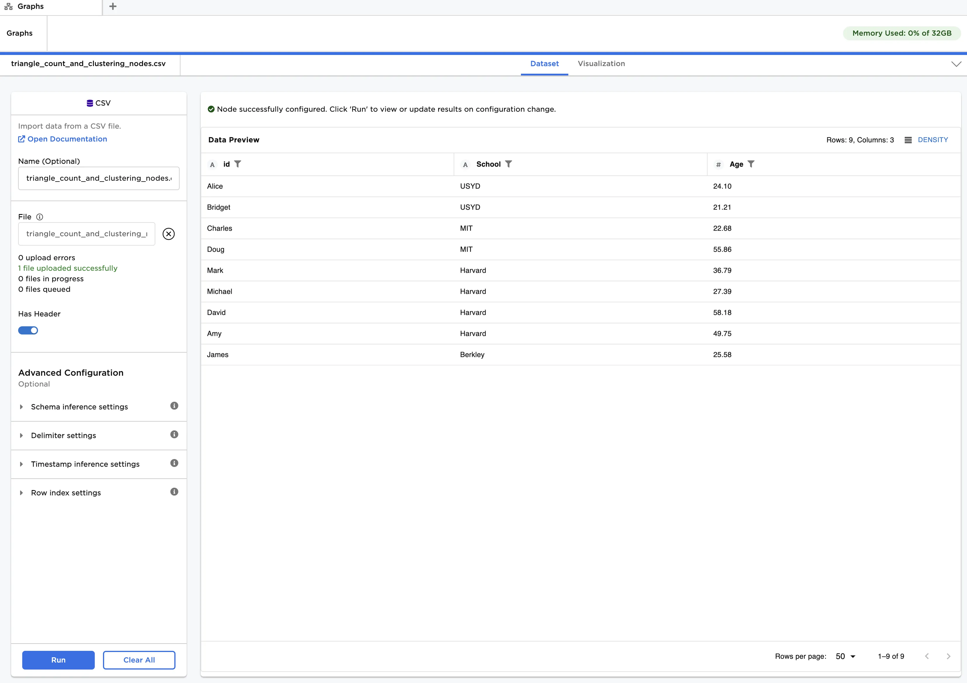 Example input data - nodes