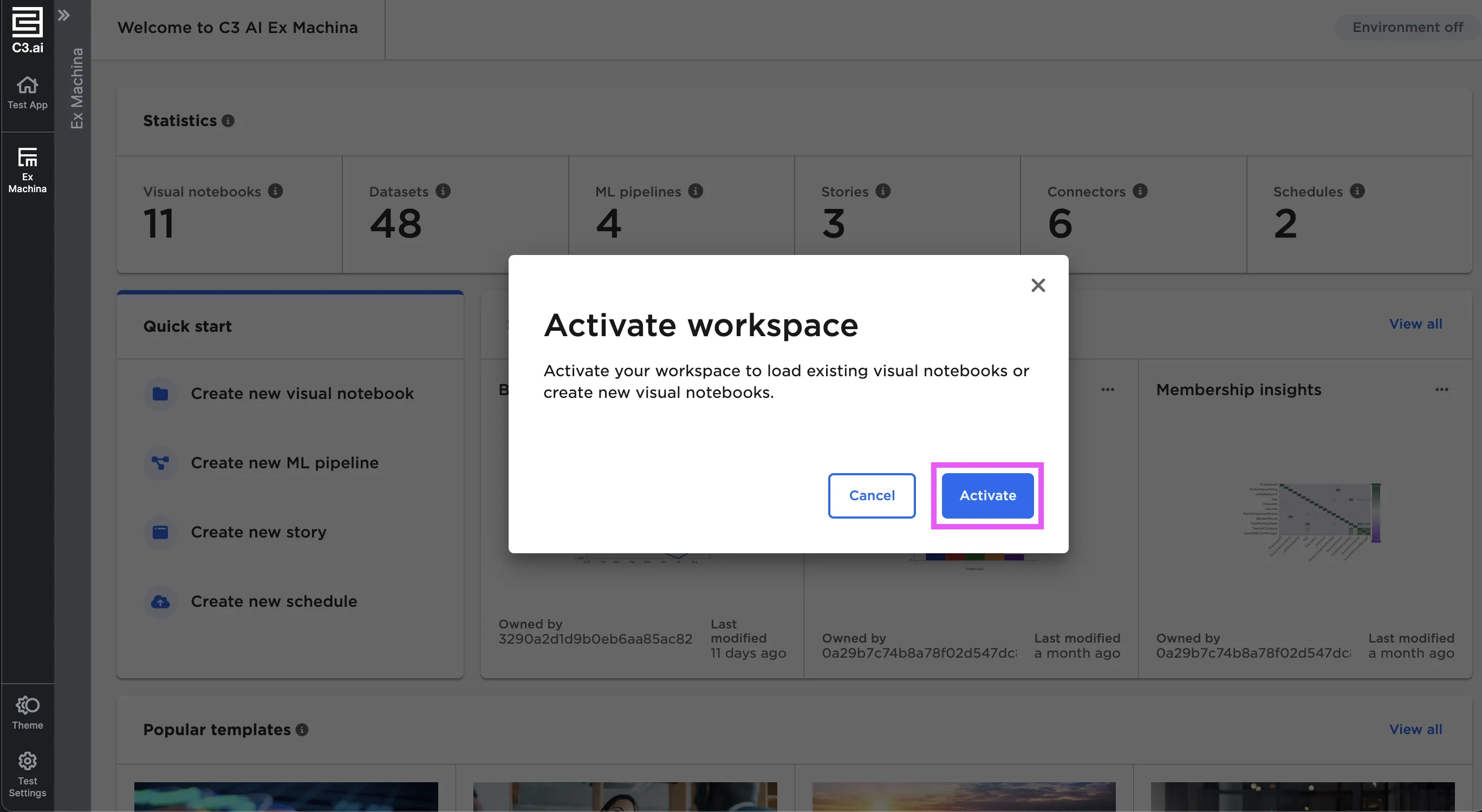 Start the workspace from a project