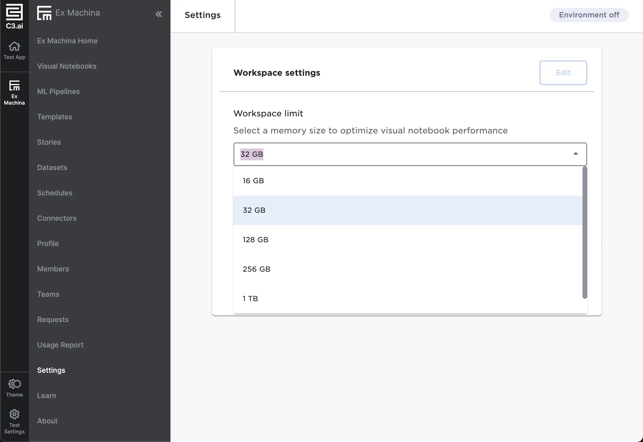 Adjust the workspace size