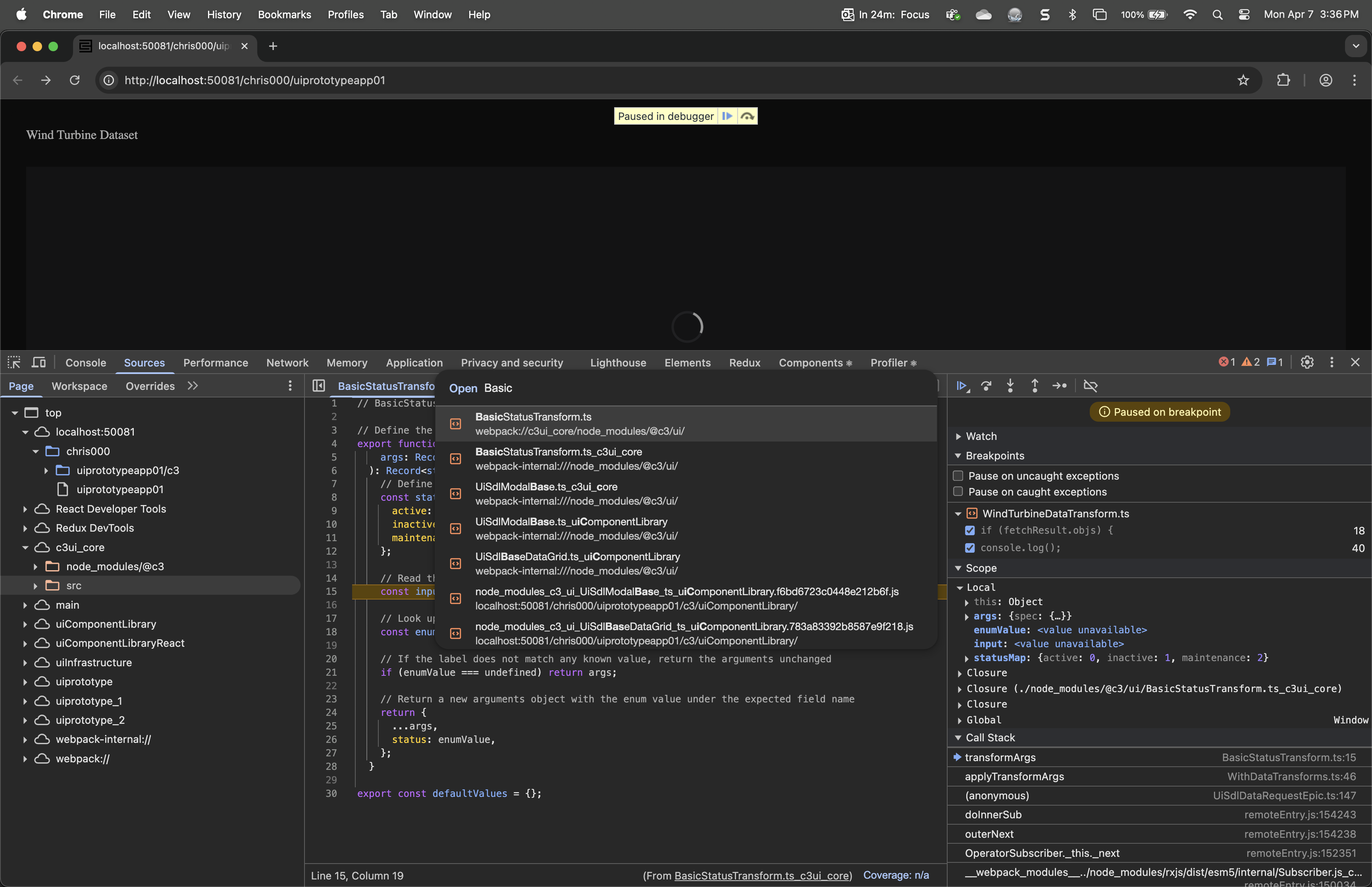 Screenshot showing paused debugger