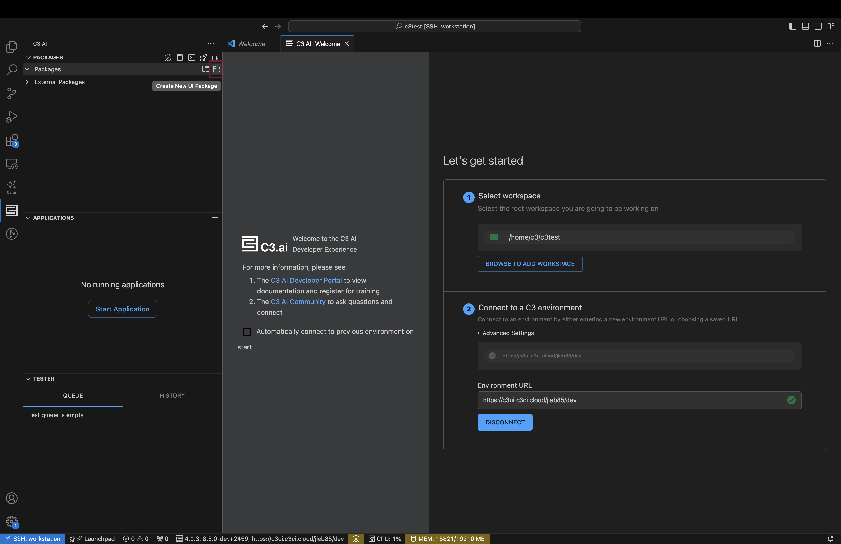 Create new UI package button