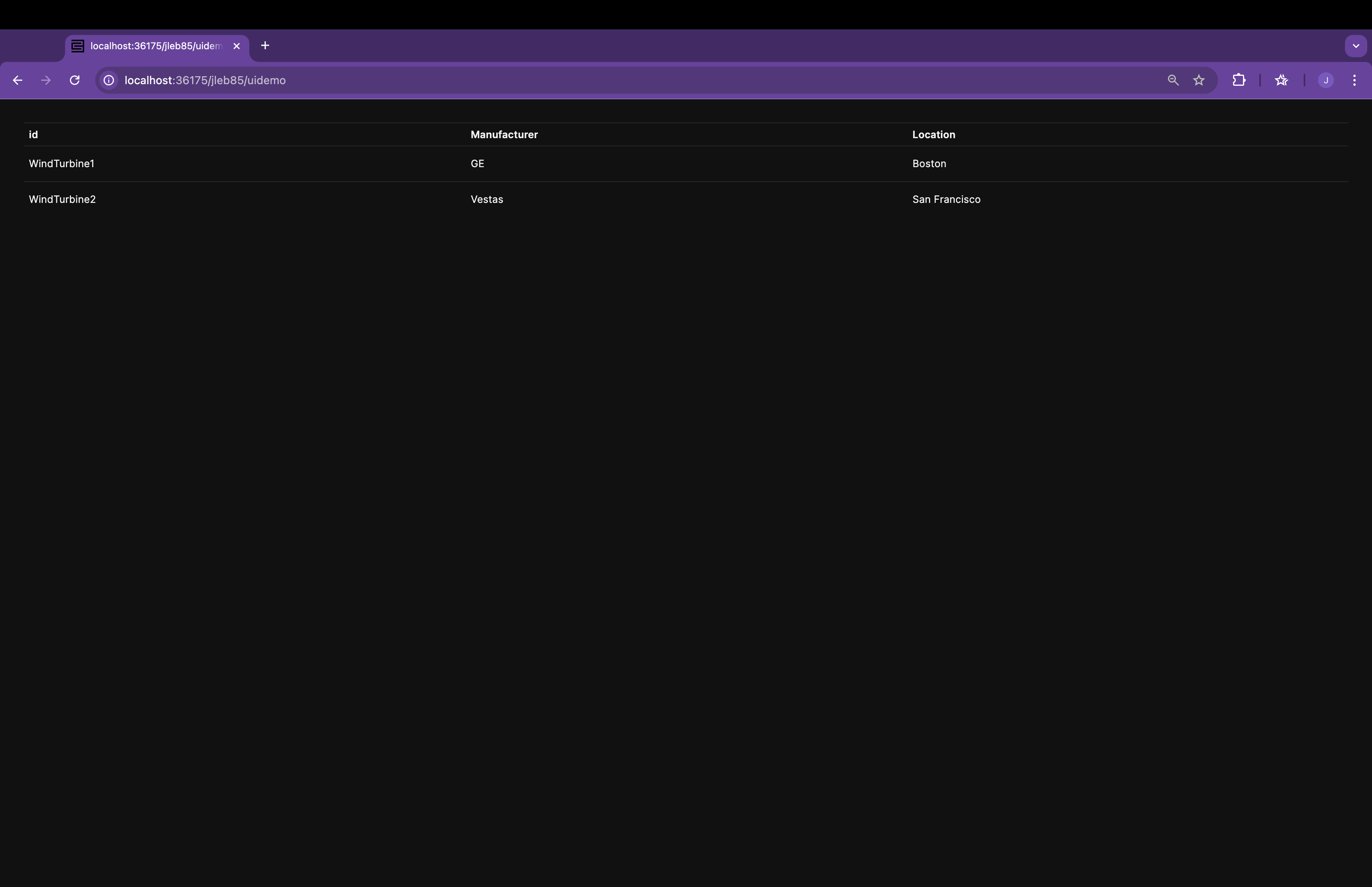 Screenshot of resulting app