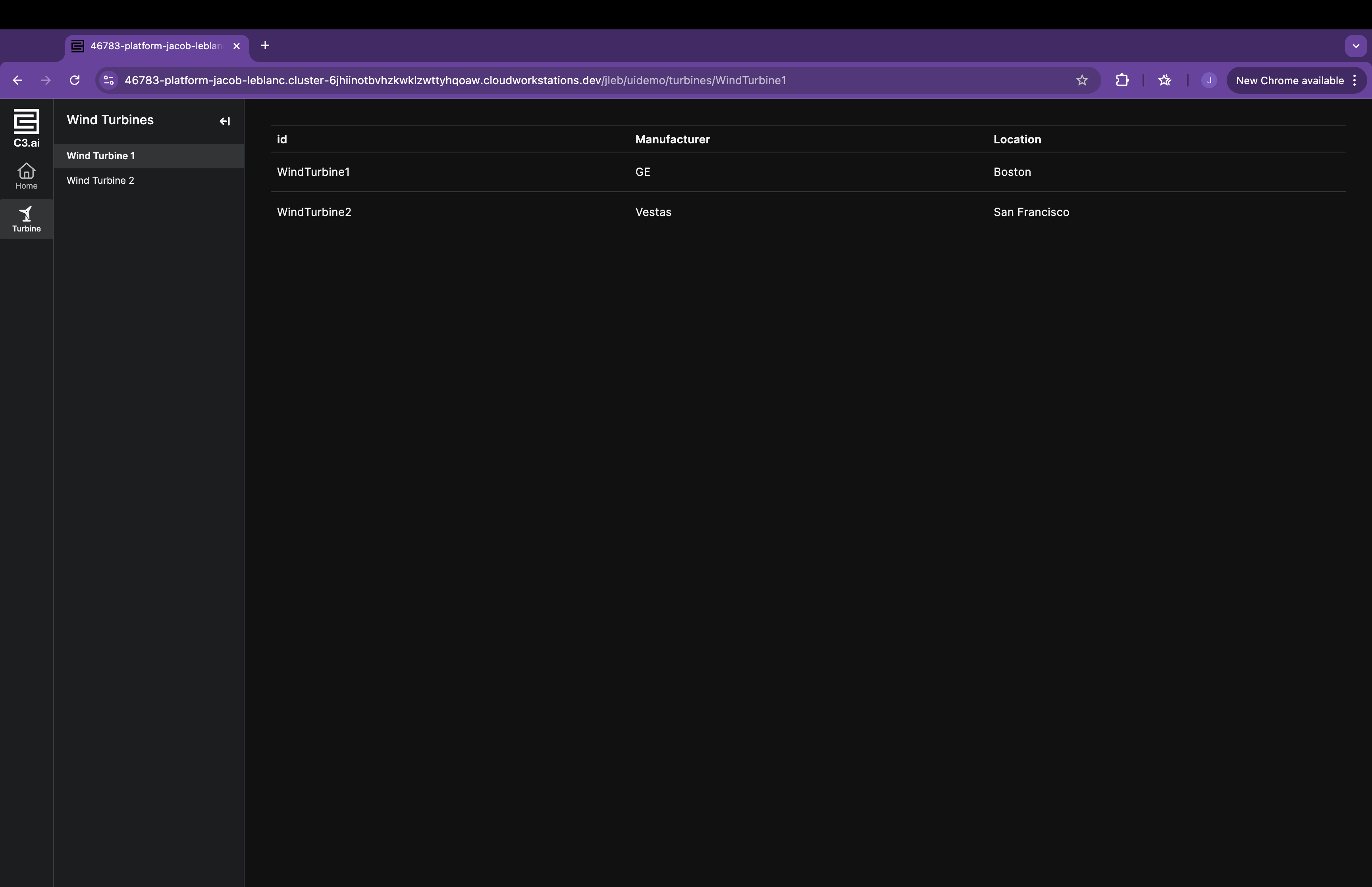 Page showing nav menu and data grid