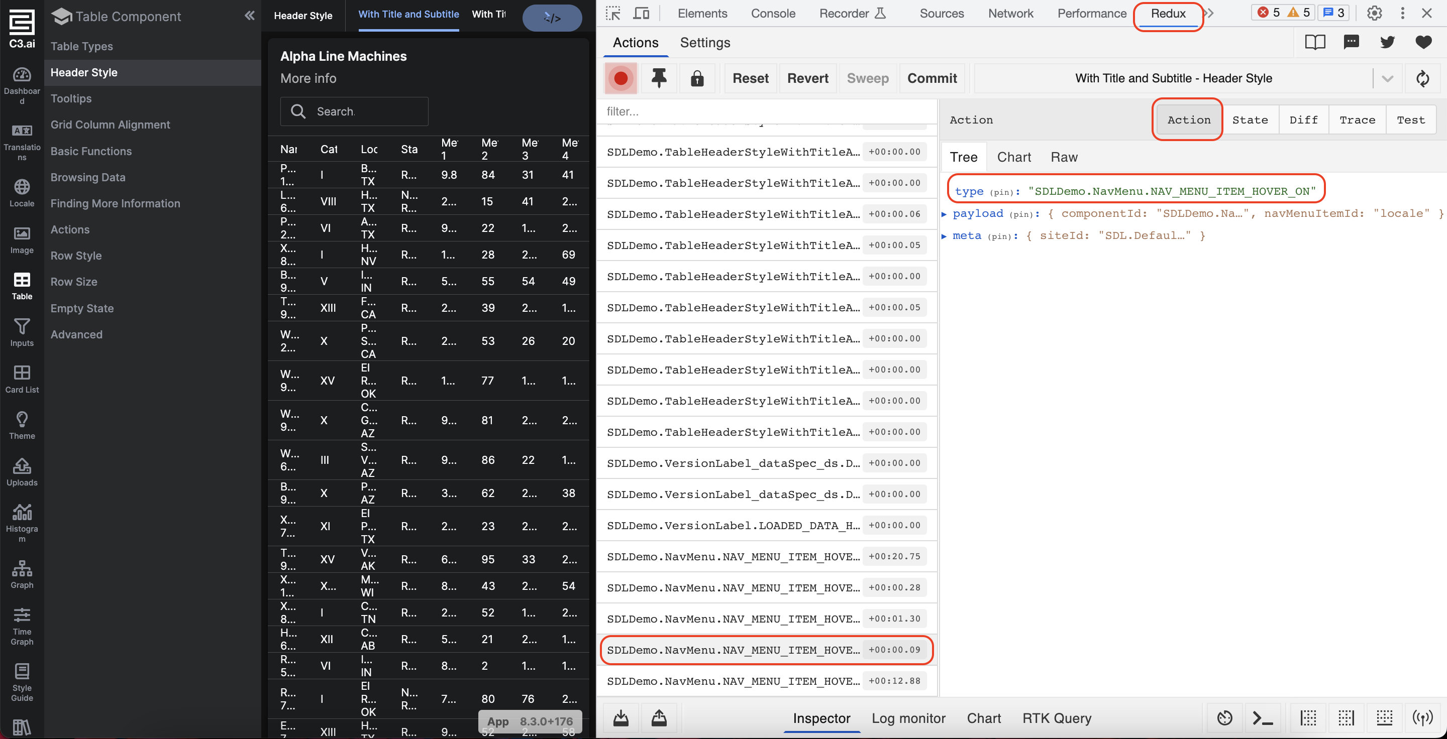 developer tools that highlights action tab, actions, and redux tab