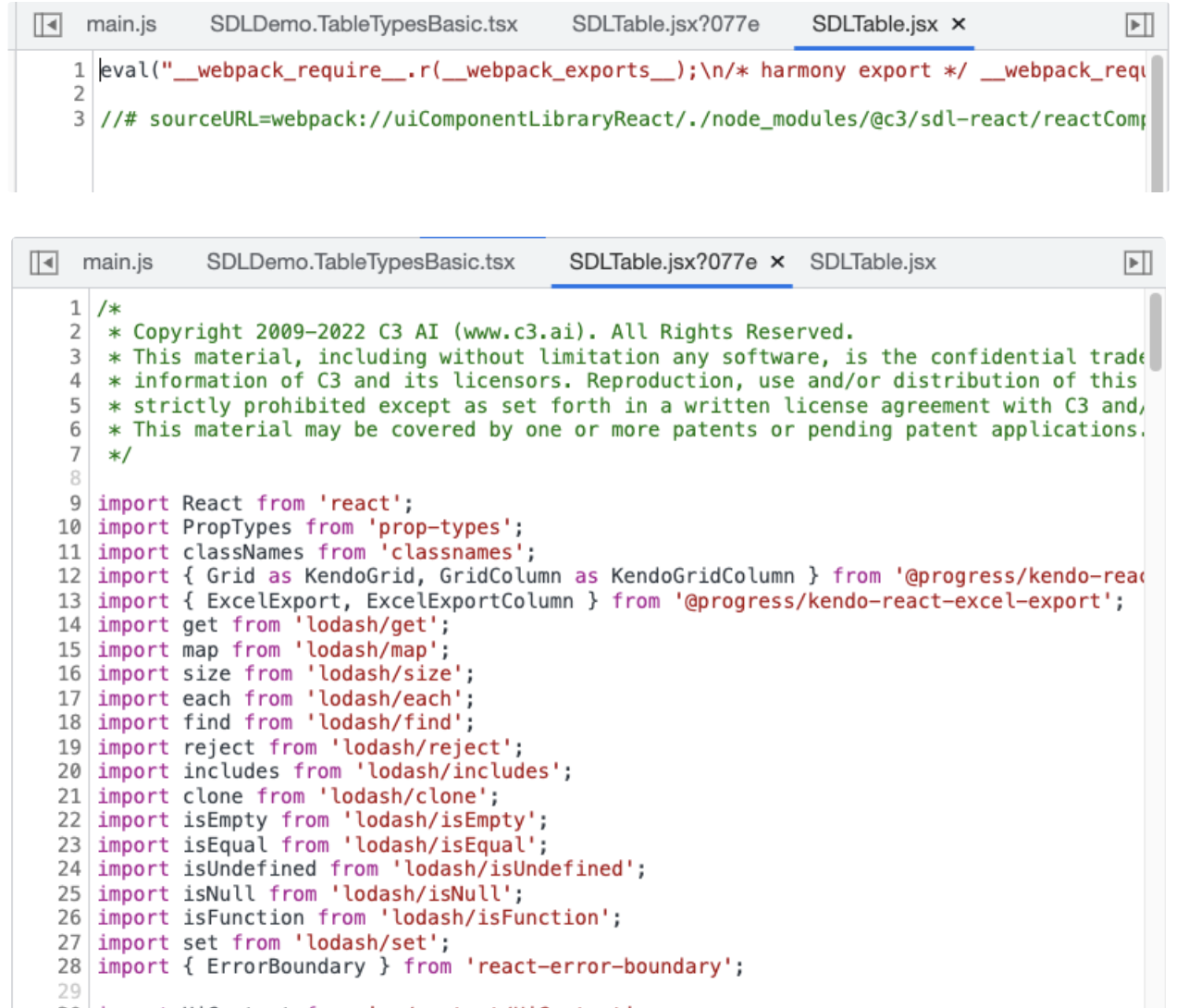 debug the jsx file in sources panel
